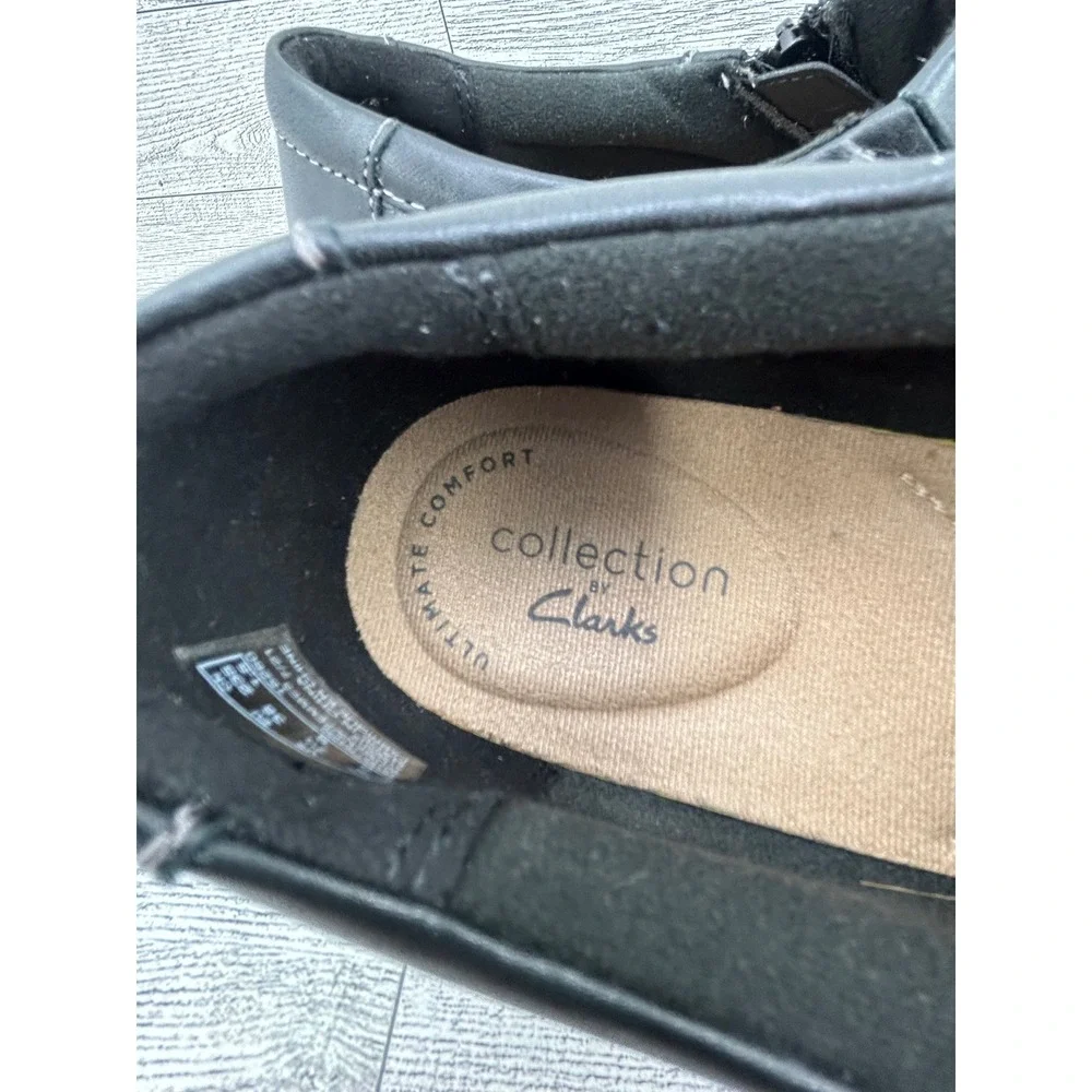 Clarks‎ Collection Black Leather Slip On Zip Comfort Shoes Womens 7.5 M